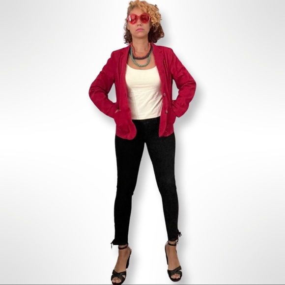 Berry Red Laura Leigh Ltd. Size 10 100% Cotton   Jacket Blazer   W/deep Pockets - Picture 7 of 11